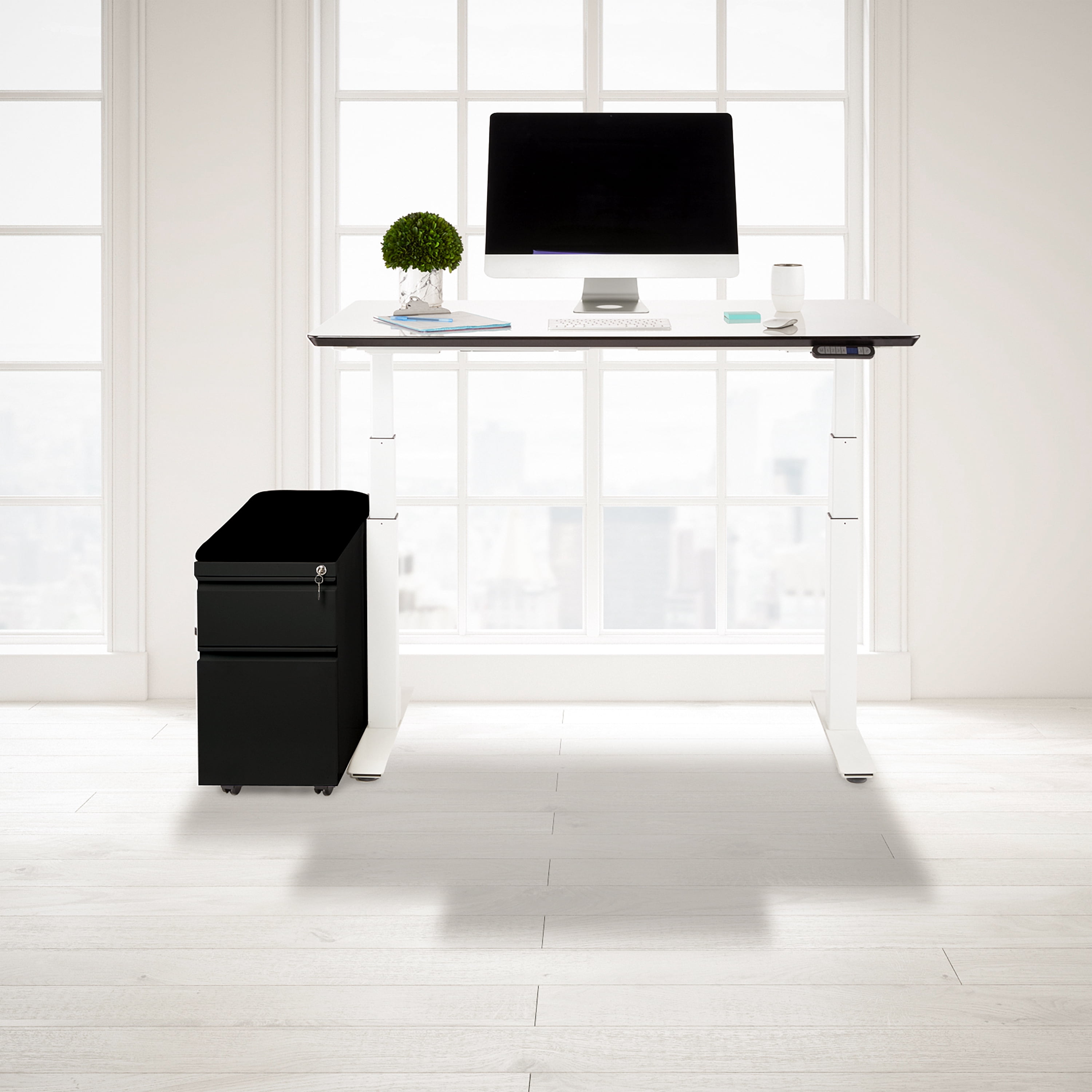 airLIFT 2-Drawer Pedestal File Cabinet with Seat Cushion, Black/Black