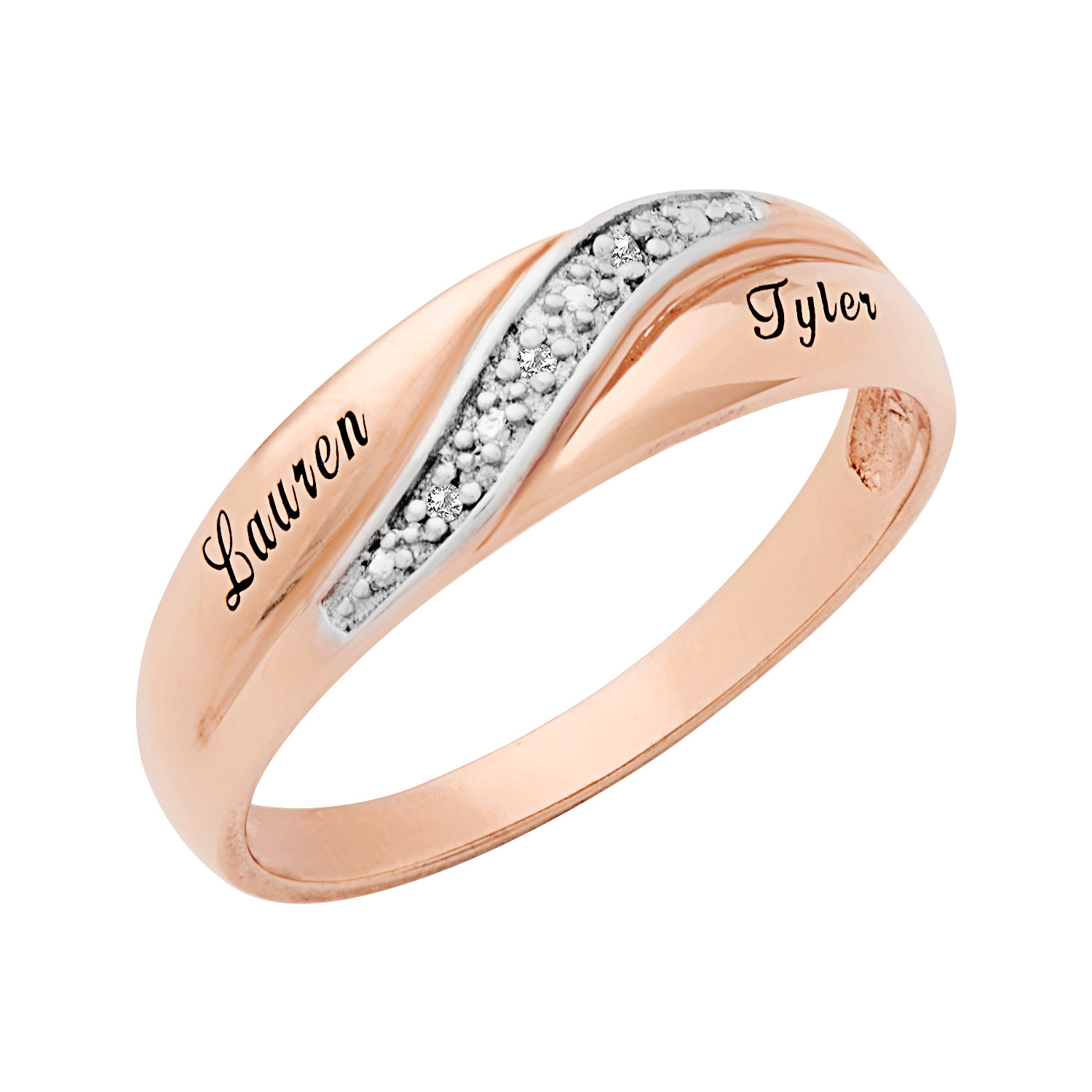 Vow & Forever Personalized Planet Bridal 14K Rose Gold over Sterling Silver Men's Diamond Accent Engraved Wedding Band ,Women's