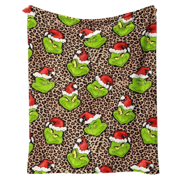 Manta de franela cálida de Grinch Decor: manta navideña ultra suave para sala de estar, dormitorio y cama, acogedora manta de decoración navideña de Grinch