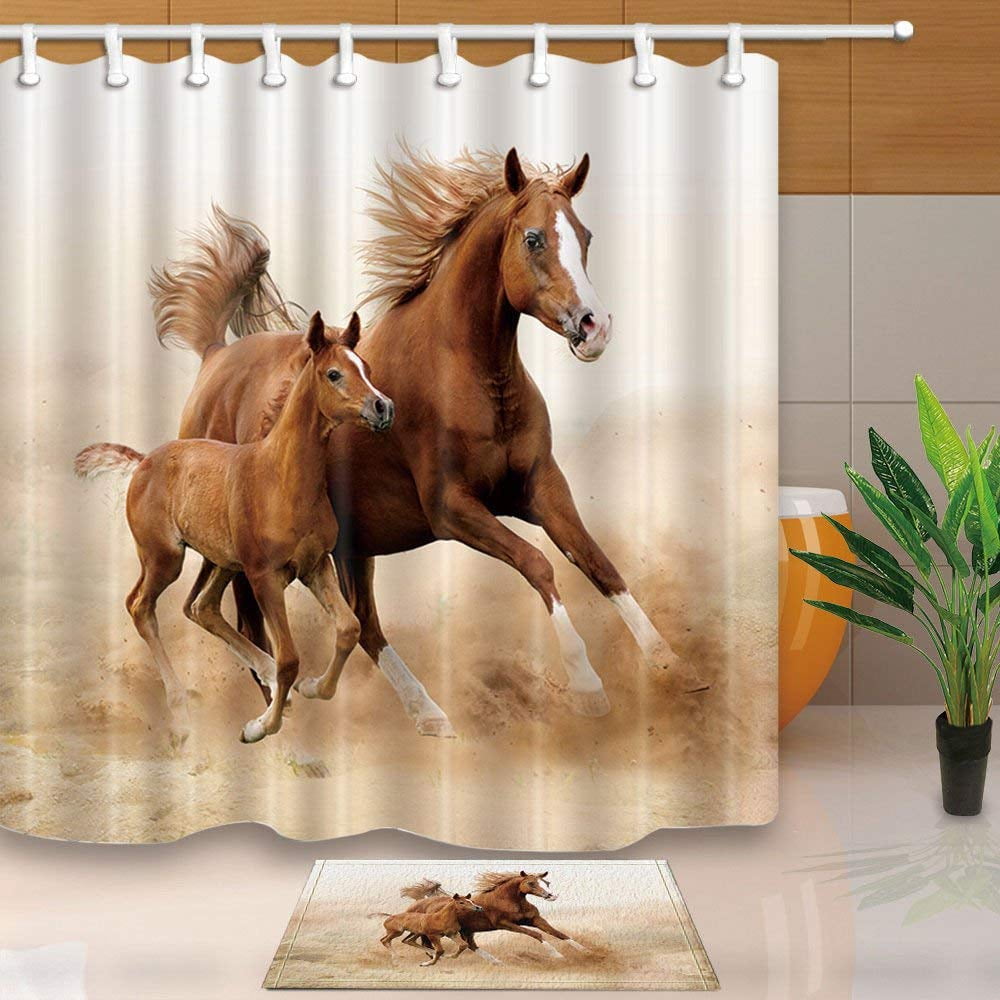 WOPOP Mother love Running Horses Shower Curtain 66x72 inches with Floor