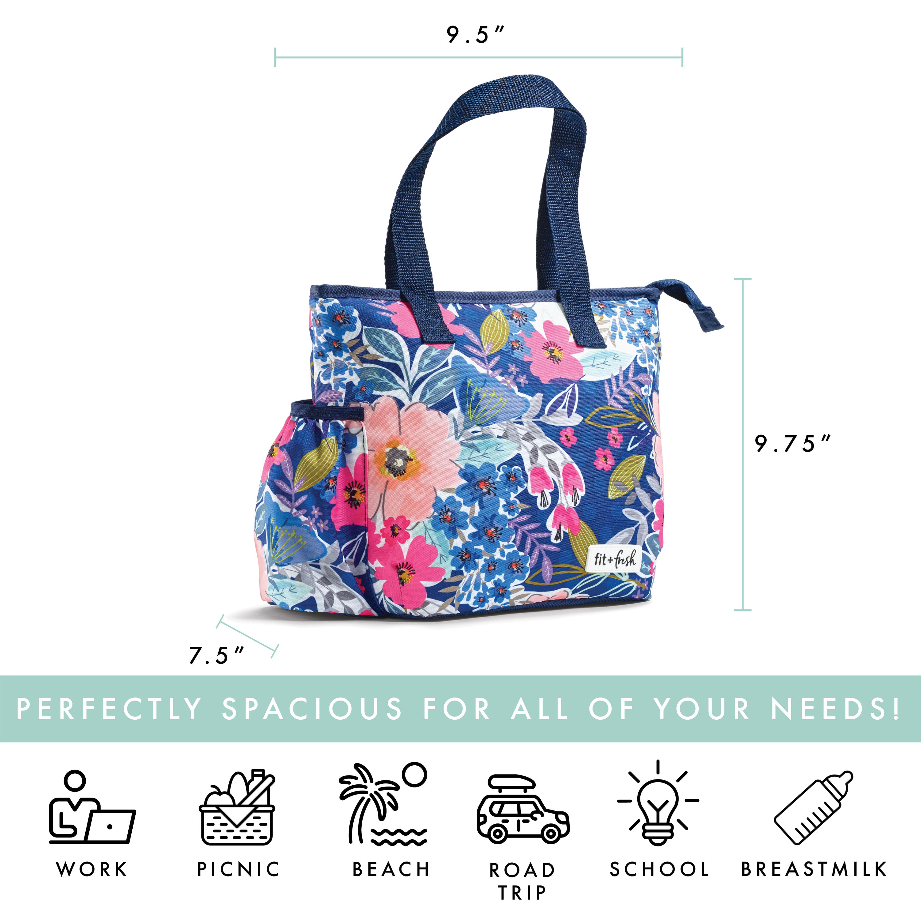 Denim Lunch Bag with Pink Flowers Design