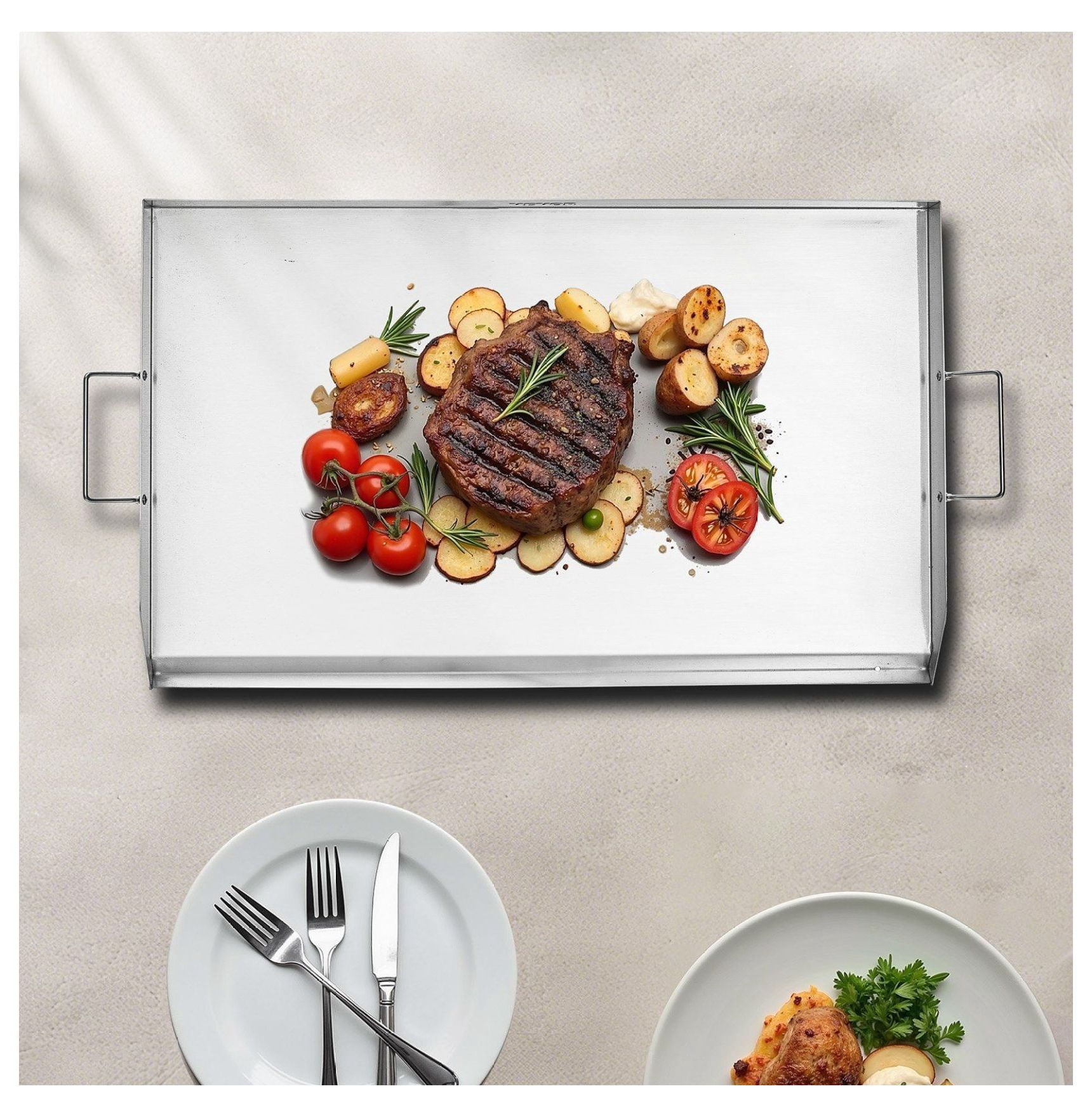 Stainless Steel Griddle 36x22 inch, Flat Top Grill Plate for Gas BBQ, Teppanyaki, Camping, Tailgating, Family Cookware with Handle