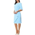 thumbnail image 4 of INSPIRE CHIC Ruched Dress for Women's Short Sleeve Business Work Dress Trendy S Sky Blue, 4 of 5