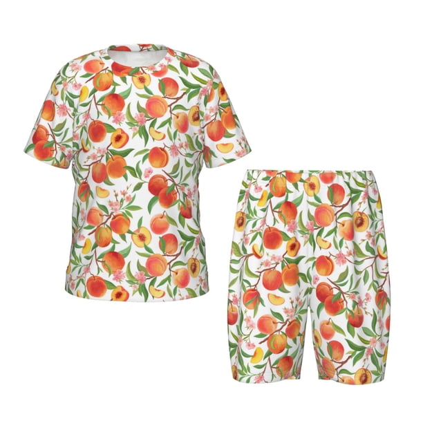 Balery Fruits Peach2 Conjunto de Pijama Infantil de Manga Corta con Estampado – Ropa de Dormir de Algodón Suave-Large