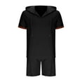 thumbnail image 5 of Dagugfen Outfits for Men Trendy Textured Shortsuits Short Sleeve Shirts with Hood and Shorts Workwear 2 Piece Sets, 5 of 6