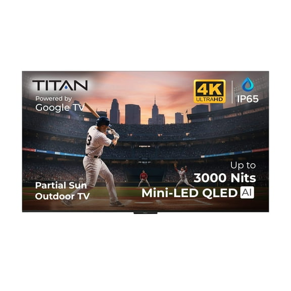 Titan G200 QLED Partial Sun Outdoor TV 4K, IP65 Weatherproof Smart TV, Google TV, Dolby Atmos, Assembled in USA 2 Year Warranty