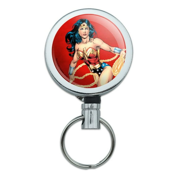 Wonder Woman Character Heavy Duty Metal Retractable Reel ID Badge Key Card Tag Holder with Belt Clip