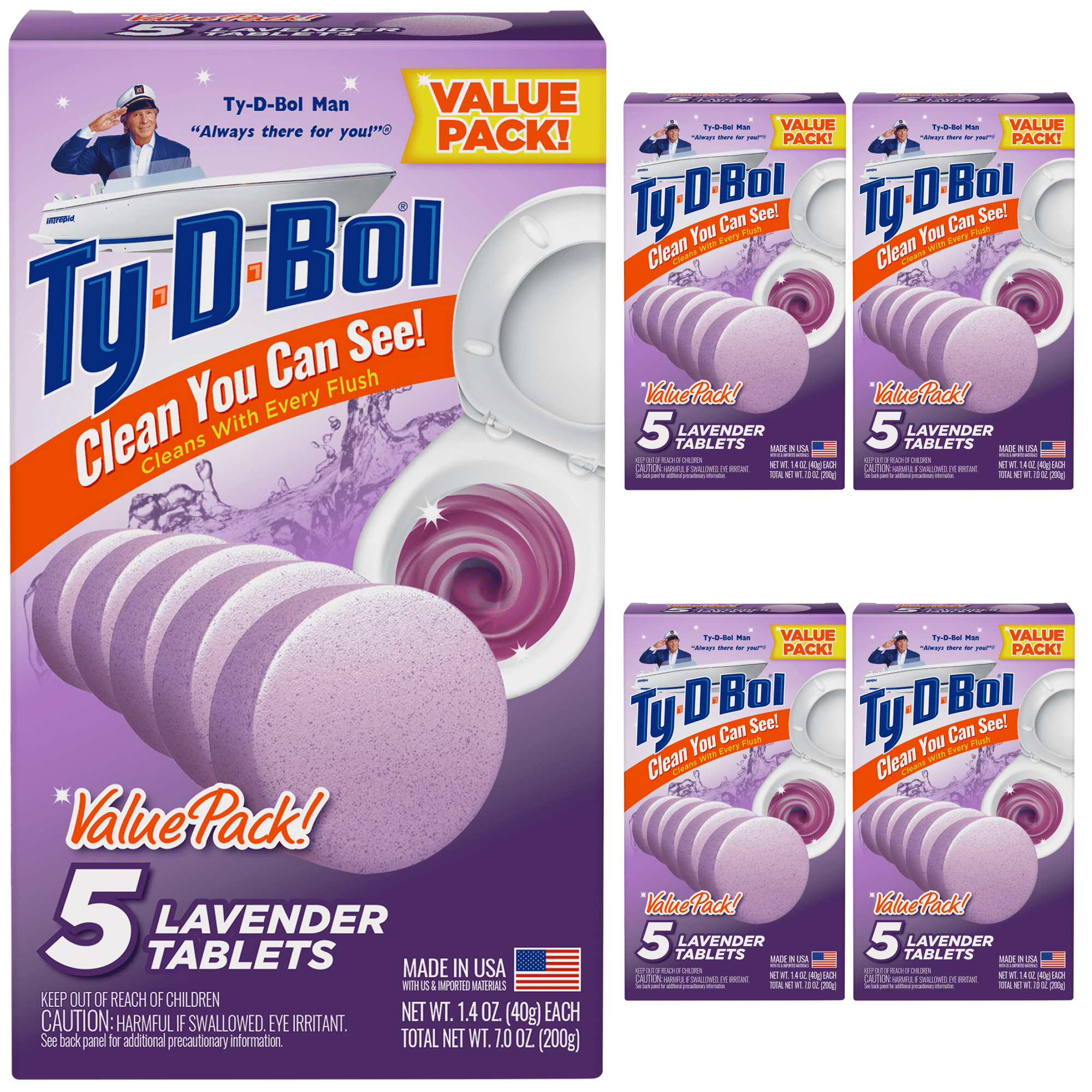 (5 Pack) Tydbol Toilet Cleaner Lavender Toilet Bowl Cleaner Tablets 1.4