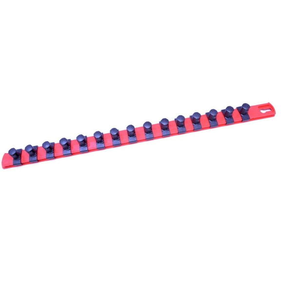 ML TOOLS Twist Lock 18-inch Red Socket Rail Socket organizer with 15 of 1/2" Drive Socket Clips - Made in USA