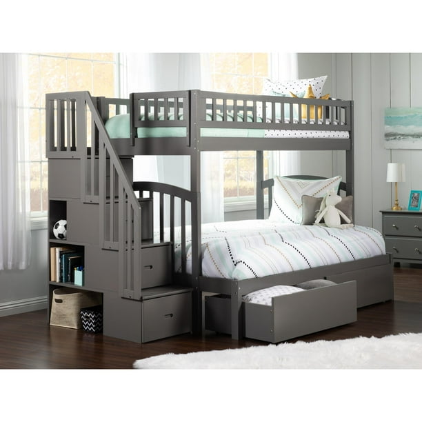 Westbrook Staircase Bunk Bed Twin Over, Grey Twin Over Full Bunk Bed With Storage