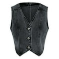 thumbnail image 4 of YDFCWXW Women's Denim Vest Button Down Sleeveless Jean Vest Top Y2K Cropped Denim Jacket Country Fashion Western Clothes Black, L, 4 of 9