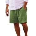 thumbnail image 2 of Men's Linen Shorts Casual Elastic Waist Drawstring Summer Beach Vacation Yoga Golf Shorts Summer Golf Lounge Clothes with Pockets Green 3Xl, 2 of 4