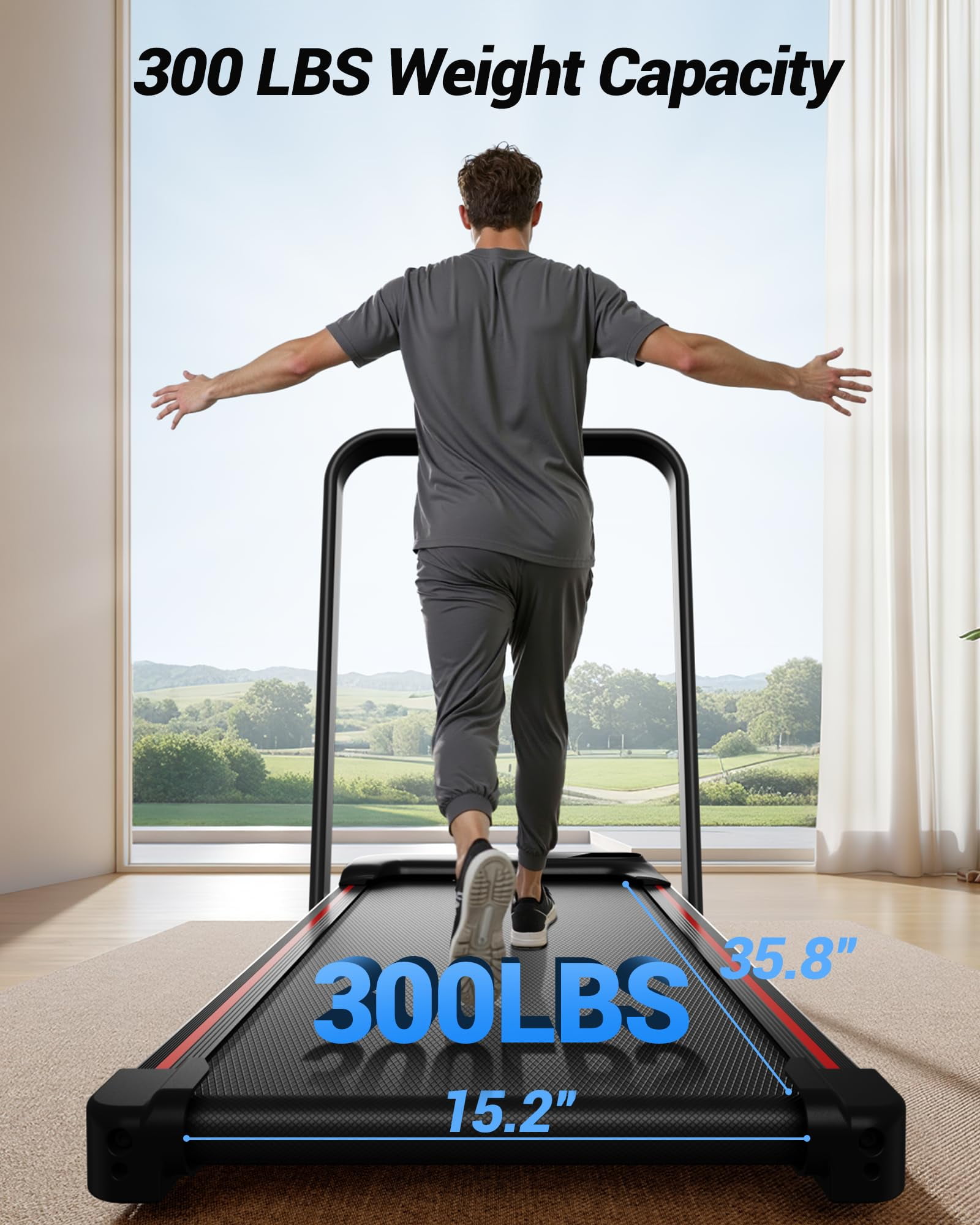 15% Incline Walking Pad Treadmill with Handle Bar - 2.5HP Quiet Folding Treadmill for Home Office Under Desk Portable Walking Pad with 300LBS Capacity