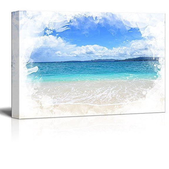 wall26 - Canvas Print Landscape Wall Art - Picture of a Beautiful Beach and Blue Sea - Gallery Wrap Modern Home Art | Ready to Hang -32x48 inches