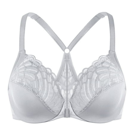 MELENECA Female Racerback Front Closure Unlined Underwire Bra for Women Gray 42B