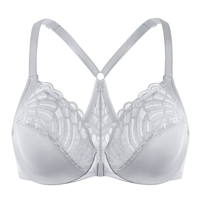 MELENECA Female Racerback Front Closure Unlined Underwire Bra for Women Grey 46DD