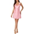 thumbnail image 2 of INSPIRE CHIC Women's Satin Tank Nightshirt Floral LaceTrim Sleeveless Nightgown S Pink, 2 of 6