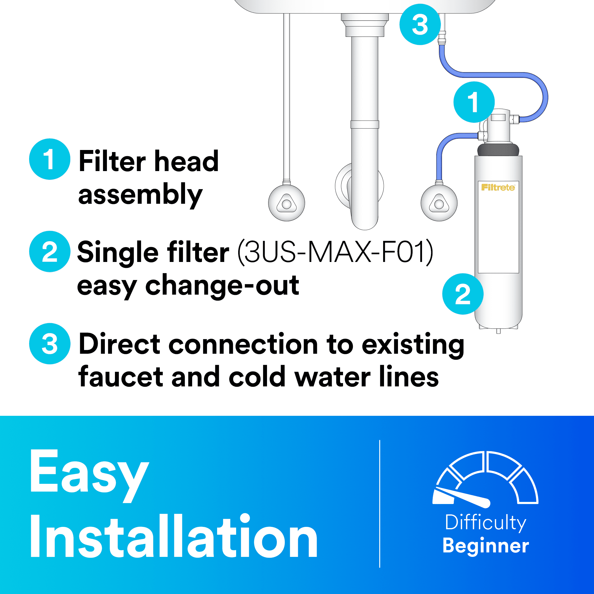 Filtrete Maximum Under Sink Water Filtration System, 3US-MAX-S01