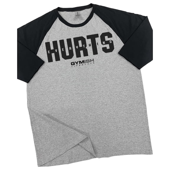 GYMISH RAGLAN Everything Hurts Workout Gym T-Shirt for Men – Funny Fitness Tee, Bodybuilding Gym Shirt, Heather Grey, Small