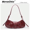 thumbnail image 2 of LNGOOR 1pc Rivets Rouges Vintage Décor Plissé Rabat Fermeture à Glissière Sac à Bandoulière avec Sangle Réglable pour une Utilisation Quotidienne des Femmes, 2 of 7
