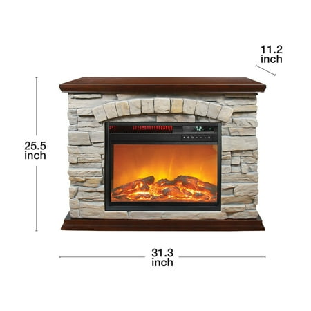 Lifesmart - Large Square Infrared Faux Stone Fireplace - Black