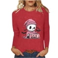 thumbnail image 2 of YUGYXL Halloween Long Length Sleeve Womens Tops Casual Crew Neck Shirts Loose Fit Blouses Ghost Graphic Tees Spooky Tshirts Red XL, 2 of 7