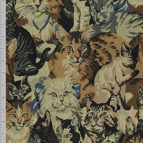 Brown/Blue/Multi Cats Tapestry Home Decorating Fabric, Fabric By the