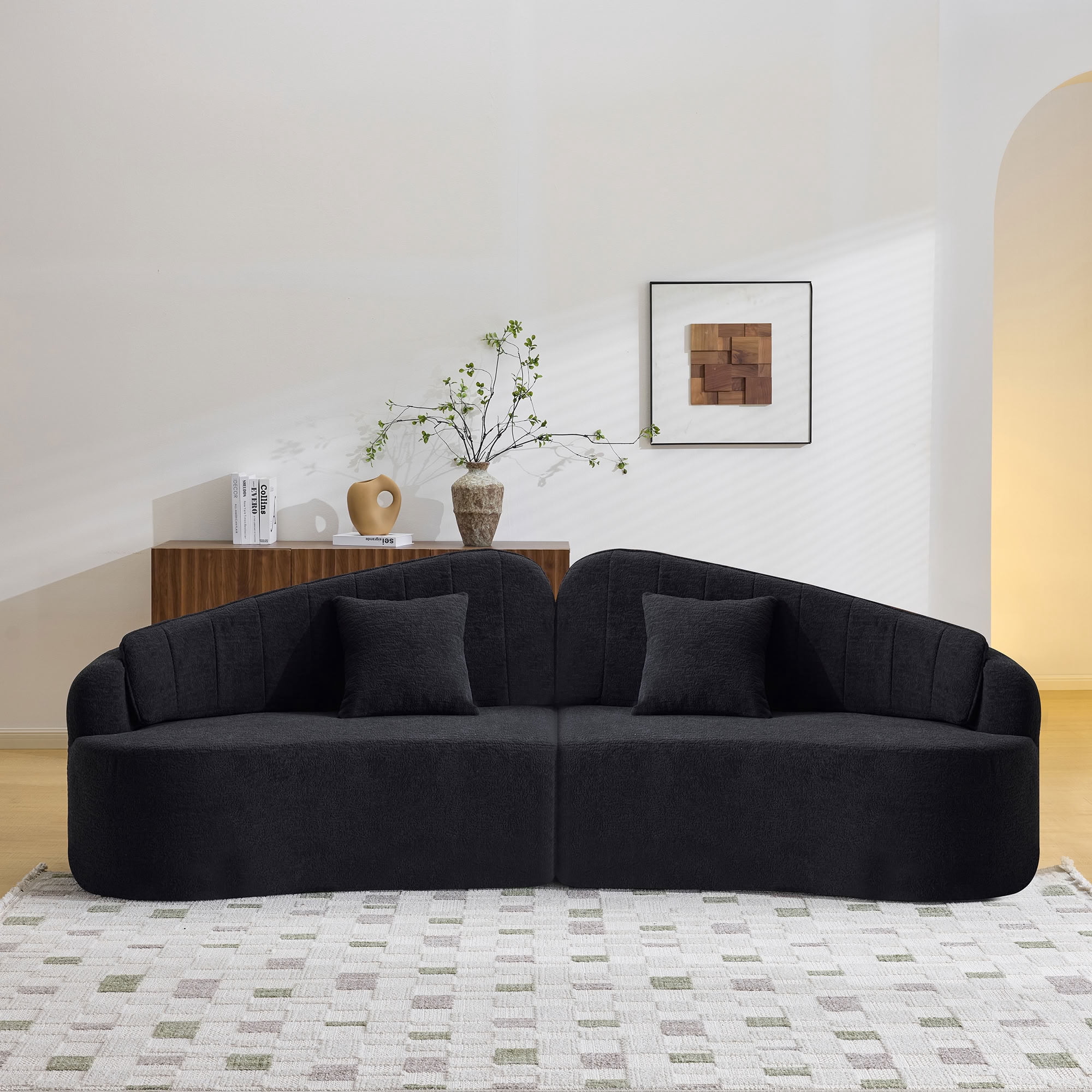 MAYEERTY 4-Seat Curved Modular Sectional Sofa, Chenille Compressed Couch with Removable Backrest, No Assembly for Living Room Apartment Small Spaces