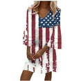 thumbnail image 2 of Summer Savings Clearance! Edvintorg 4Th Of July Plus Size Summer Dresses Fashion Independence Day Print Casual V-Neck 3/4 Sleeve Fold Mini Dress Festival Outfits, 2 of 5
