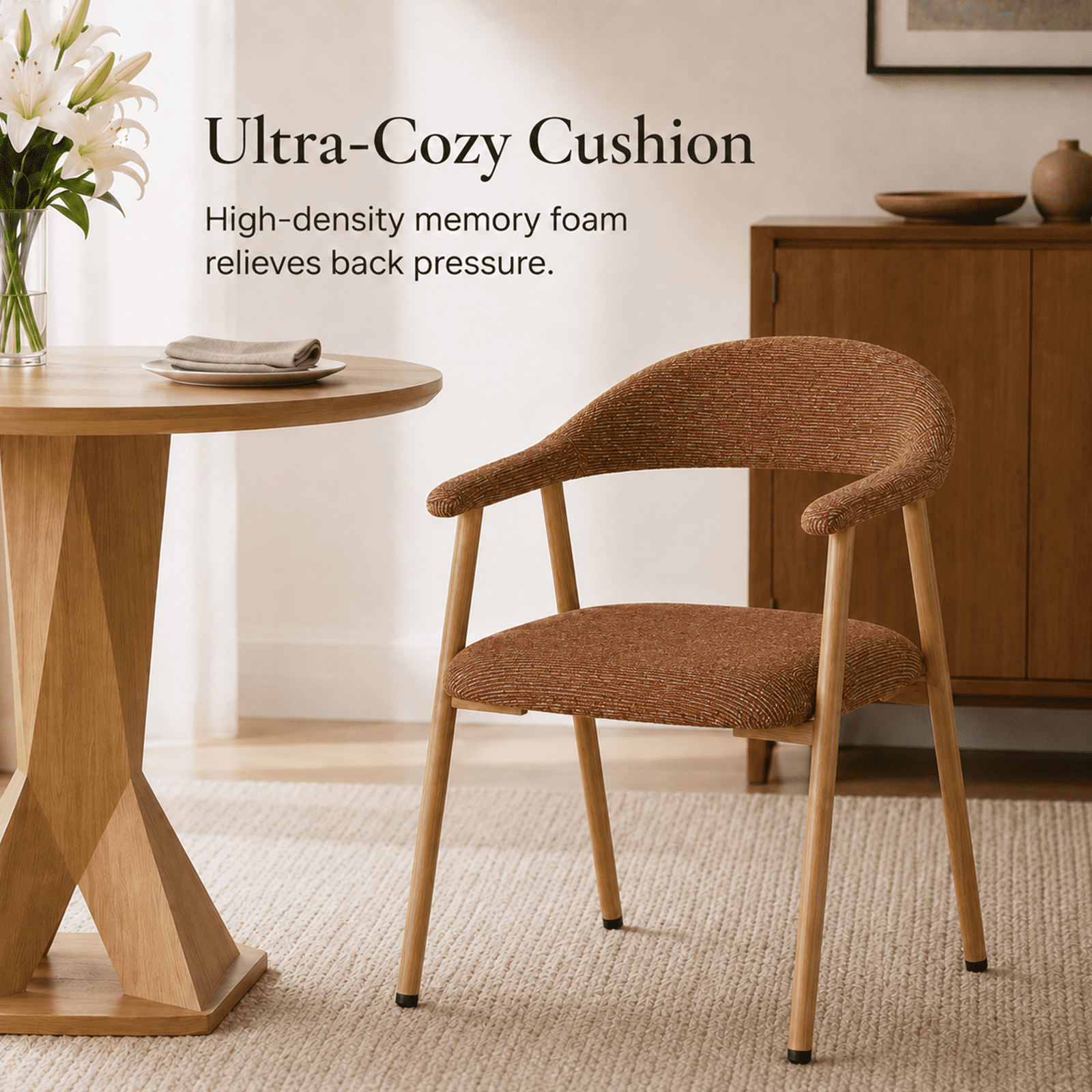 Alvantor Chairs Set of 2, A Modern Kitchen Side Chair Set with Curved Backrests and Linen Upholstery, Accompanied by Metal Decorative Chairs for Dining Room Kitchen Living Room Cafe