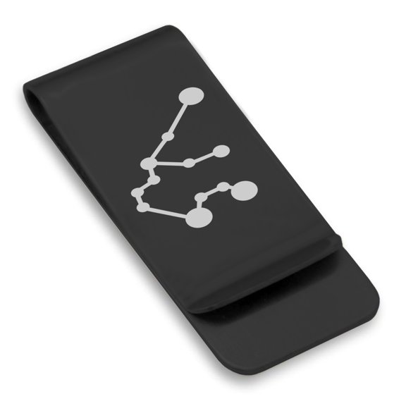 Stainless Steel Aquarius (Water Bearer) Astrology Constellation Classic Slim Money Clip Credit Card Holder