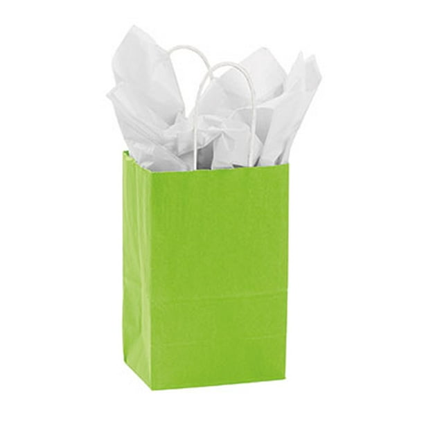 Small Lime Green Paper Shopping Bags 5 ¼”L x 3 ½”D x 8 ½”H Case of