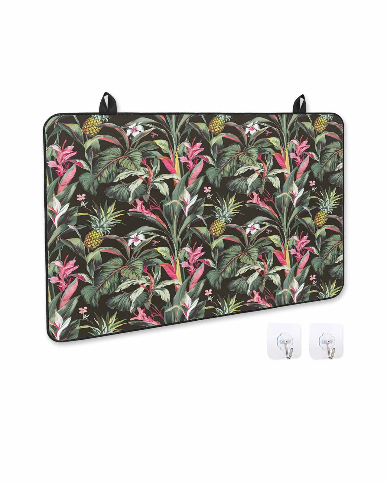nqOlkjepod Large Induction Cooktop Protector Mat 36"x21", Tropical Pineapple Stove Top Covers for Electric Stove, Pink Green Botanical Leaves Stove Burner Cover Mats, Glass Top Stove Cover
