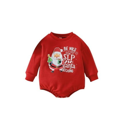 

WakeUple Autumn Christmas Toddler Baby Girls Boys Bodysuit Letter Printed Casual Long Sleeve Jumpsuit Xmas Clothes