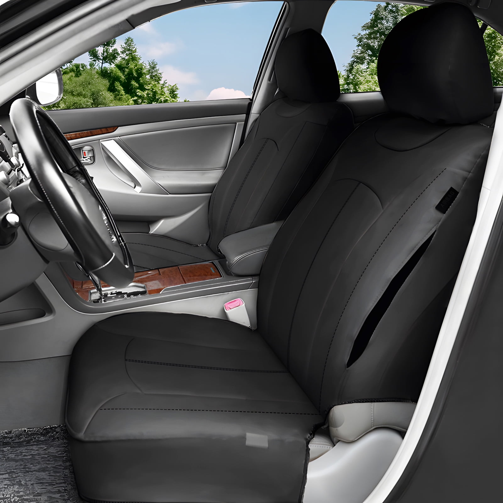 OTOEZ Universal Car Seat Covers Breathable PU Leather & Zipper Design, 5 Seats Full Set Waterproof Cushion Interior Accessories, For Solid Split Bench