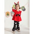 thumbnail image 5 of Toddler Girls Christmas Outfits Set Long Sleeve Shirts Dress Printed Flared Pants Bell-Bottom Fall Winter Xmas Dress-up Clothes, 1-6 Years, 5 of 8
