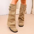 thumbnail image 2 of Xfvqtps Knee High Boots for Women Fold over Buckle Strap Block Low Heel Round Toe Suede Tall Boots, 2 of 9