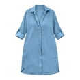 thumbnail image 5 of VBVC Women's Roll Tab Sleeve Shirt Dress,Ladies Button Front Collared V-Neck Tunic Dress,Summer Side Slit Beach Cover-Up For Women,Blue,S-3XL, 5 of 10