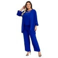 thumbnail image 2 of Aislor Womens Chiffon Suit Straight Pants with Cardigan Tank Top Wedding Guest Clothing Set Size S-5XL A Blue 3XL, 2 of 7
