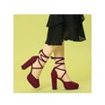 thumbnail image 6 of BLISSFUL STEP Women's Pumps Block Heels Platform Strappy Lace up Pumps Burgundy 10, 6 of 8
