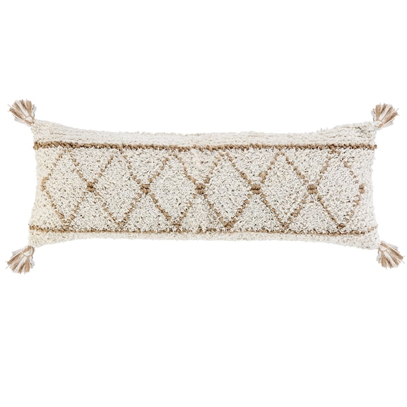 Laddha Home Designs Handwoven Diamond Lumbar Pillow Cover - 36" - Cream and Beige