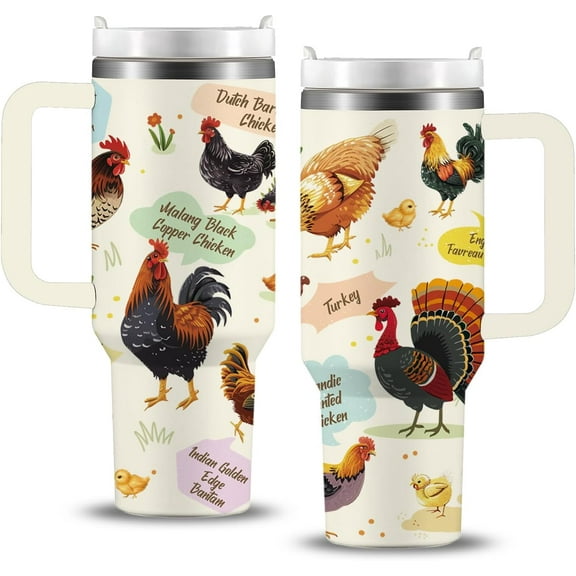 Chicken Gifts, 40 Oz Stainless Steel Chicken Tumbler with Handle & Straw, Chicken Gifts for Women, Chicken Lovers, Chicken Mom, Fun Chicken Cup, Chicken Lady Gifts for Thanksgiving, Christmas