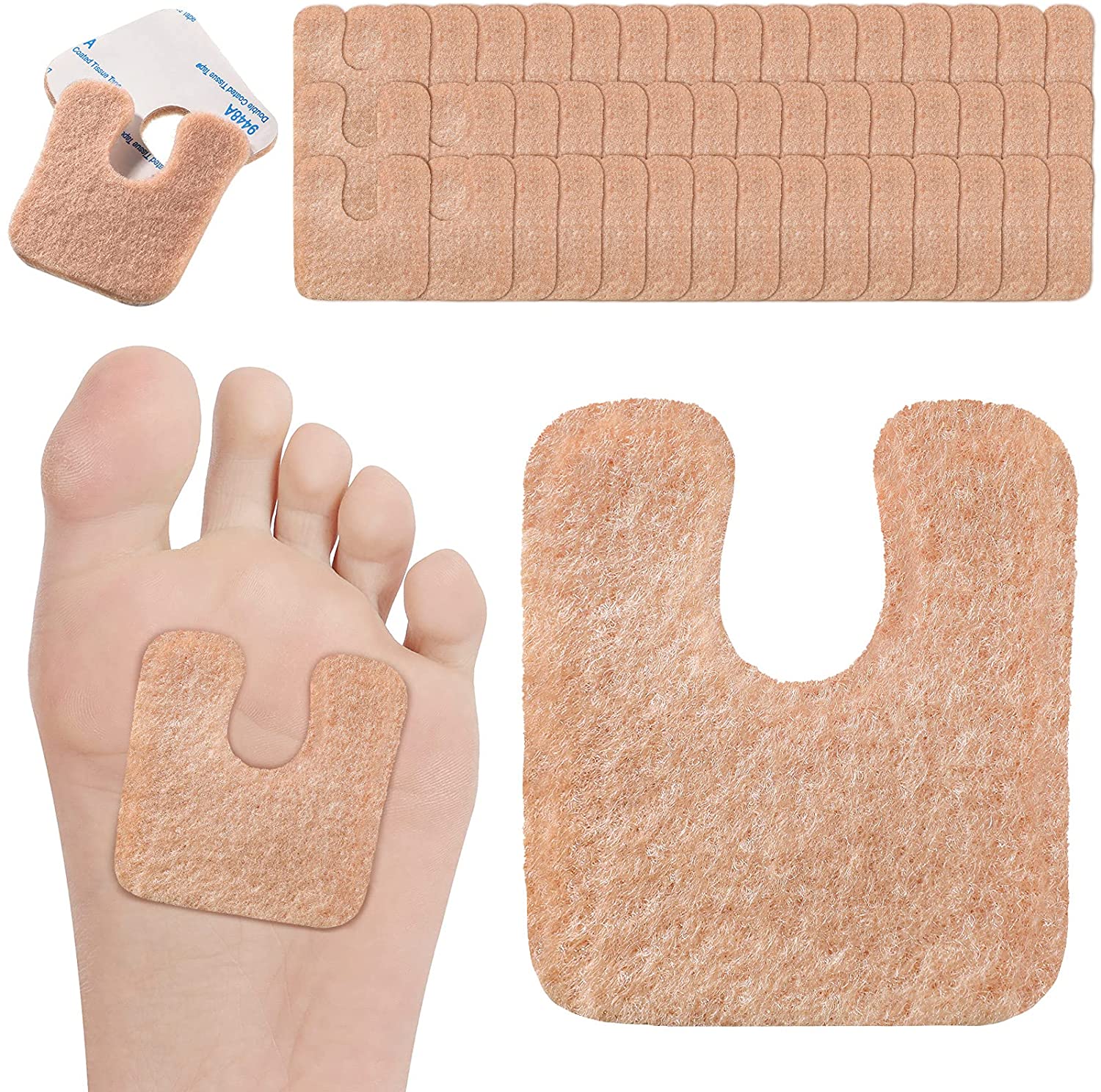 48 Pieces UShaped Felt Callus Pads Metatarsal Foot Pads for Pain