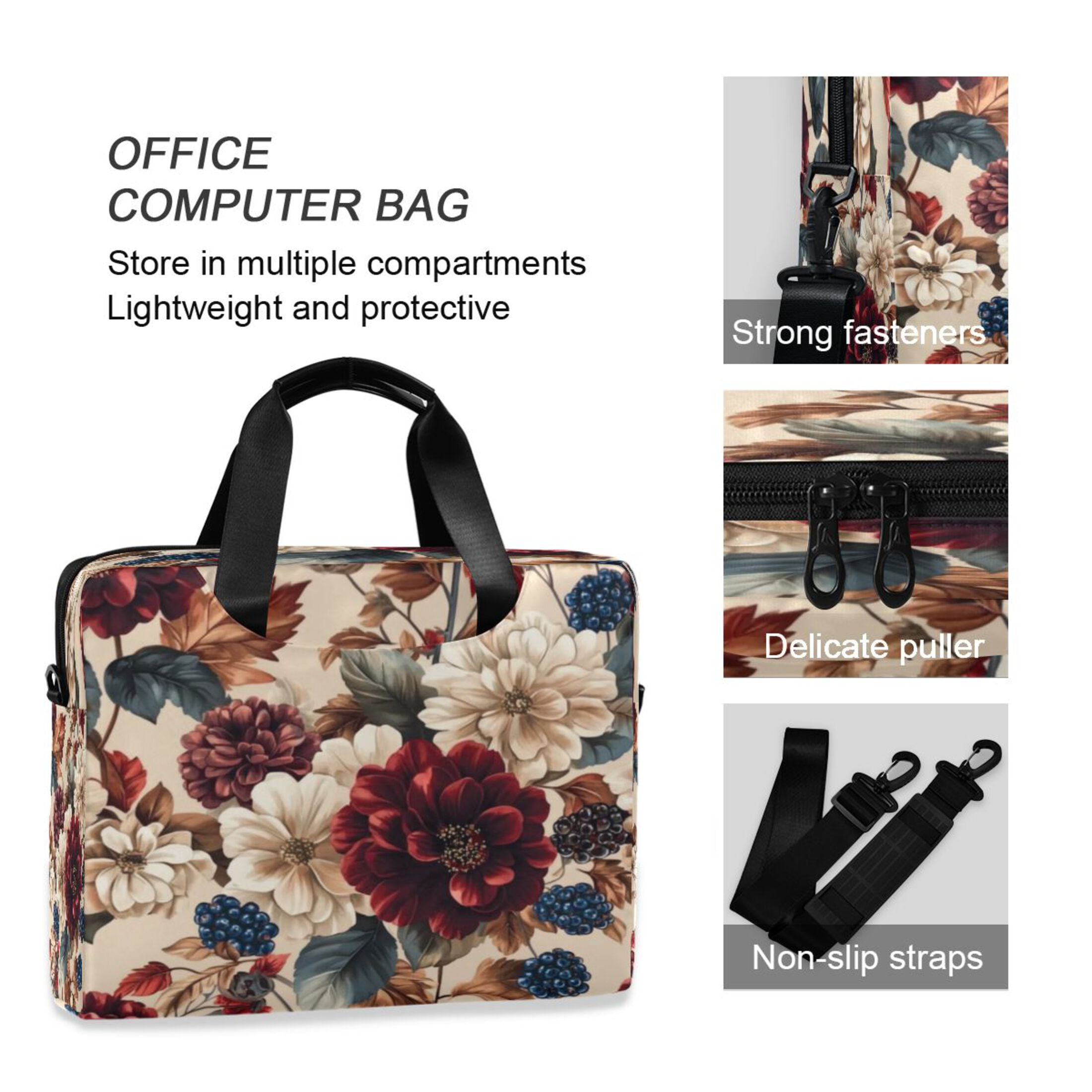 16" Laptop Tote Bag Laptop Sleeve Case Computer Briefcase for Work & Travel Burgundy Hydrangeas