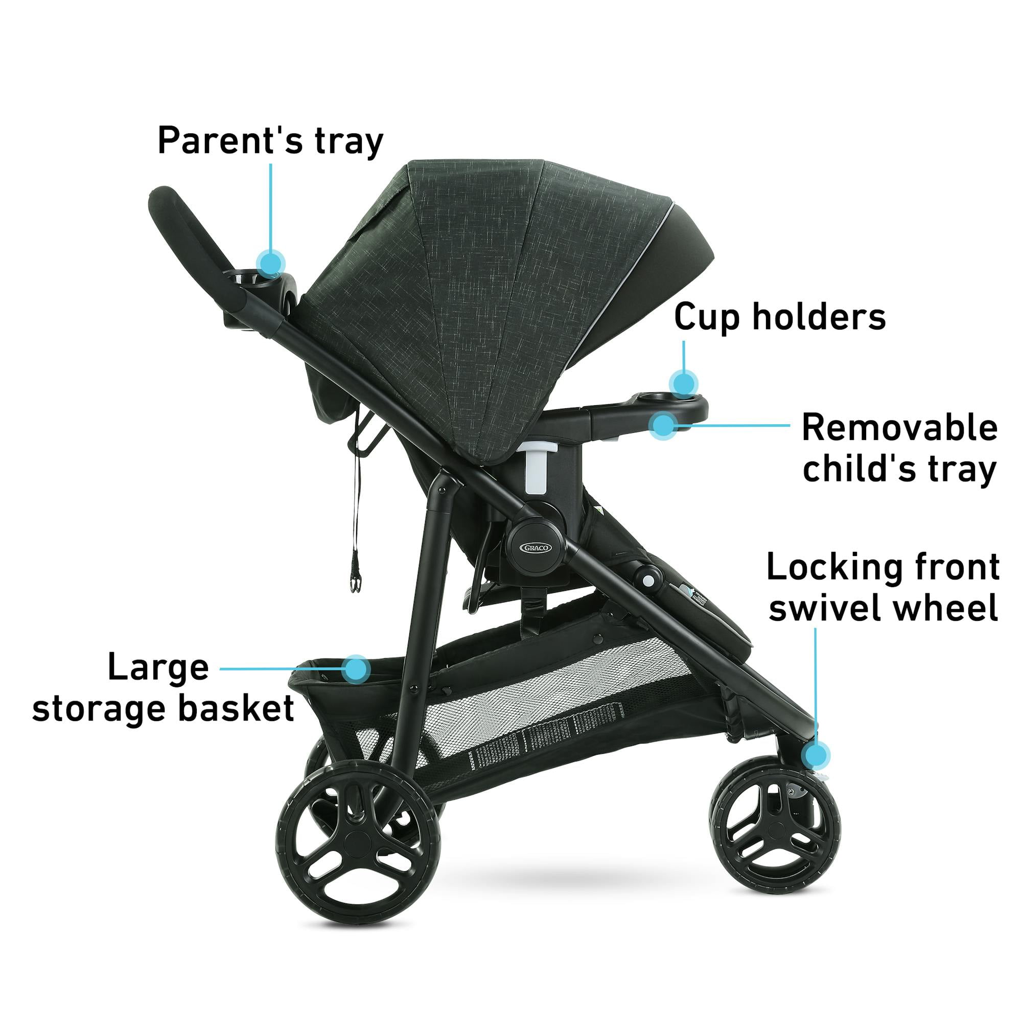 Graco Modes 3 Lite DLX Travel System featuring SnugRide Lite LX Infant Car Seat, West Point, Grey