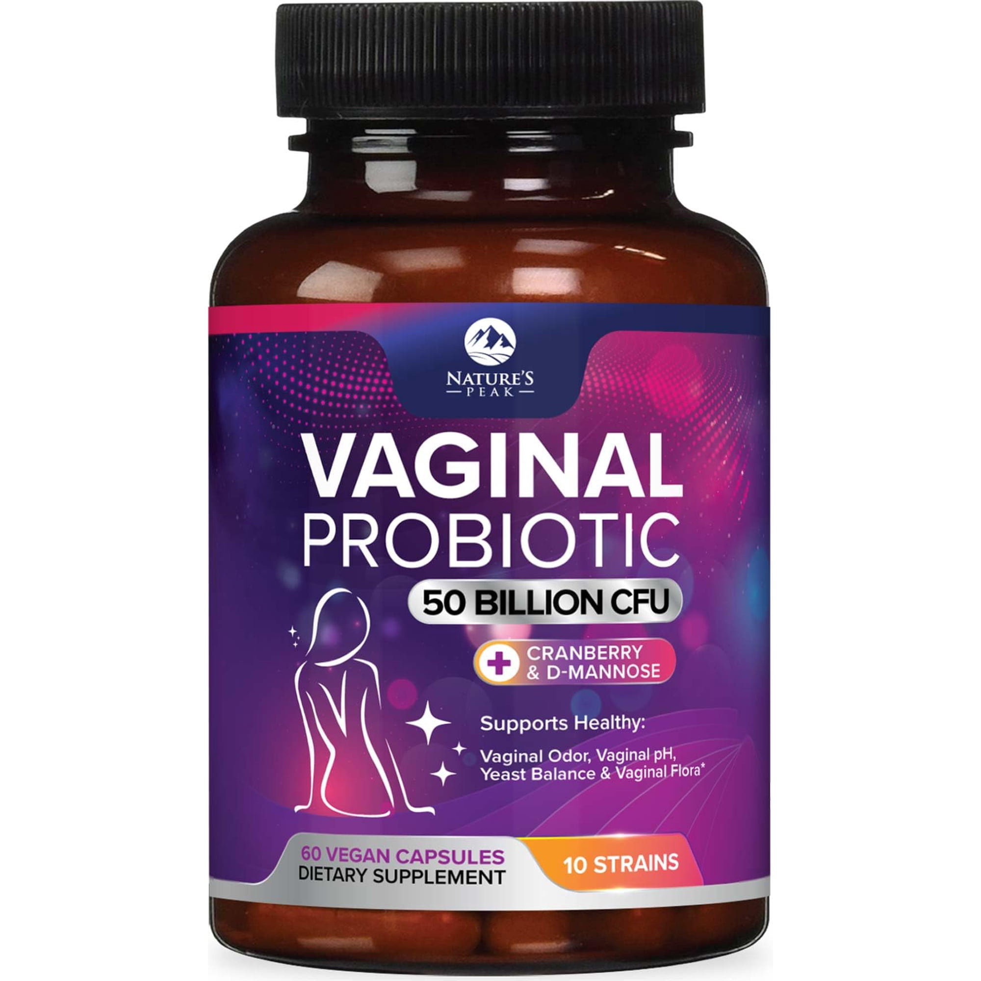 Vaginal Probiotics for Women pH Balance with Prebiotics - 50 Billion CFU - 10 Unique Feminine Strains, Cranberry & D-Mannose for Women's Probiotic Vag Health, Supplement Bottled in USA - 60 Capsules