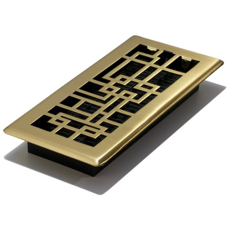 Decor Grates 4" x 10" Steel Plated Satin Brass Finish Abstract Design Floor Register