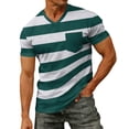 thumbnail image 4 of WAYUTE T Shirts for Men V Neck Short Sleeve Patchwork Color Striped Printed Stretch Fit Tee Tops with Front Pocket Beach Casual Outdoor Tshirts, 4 of 7