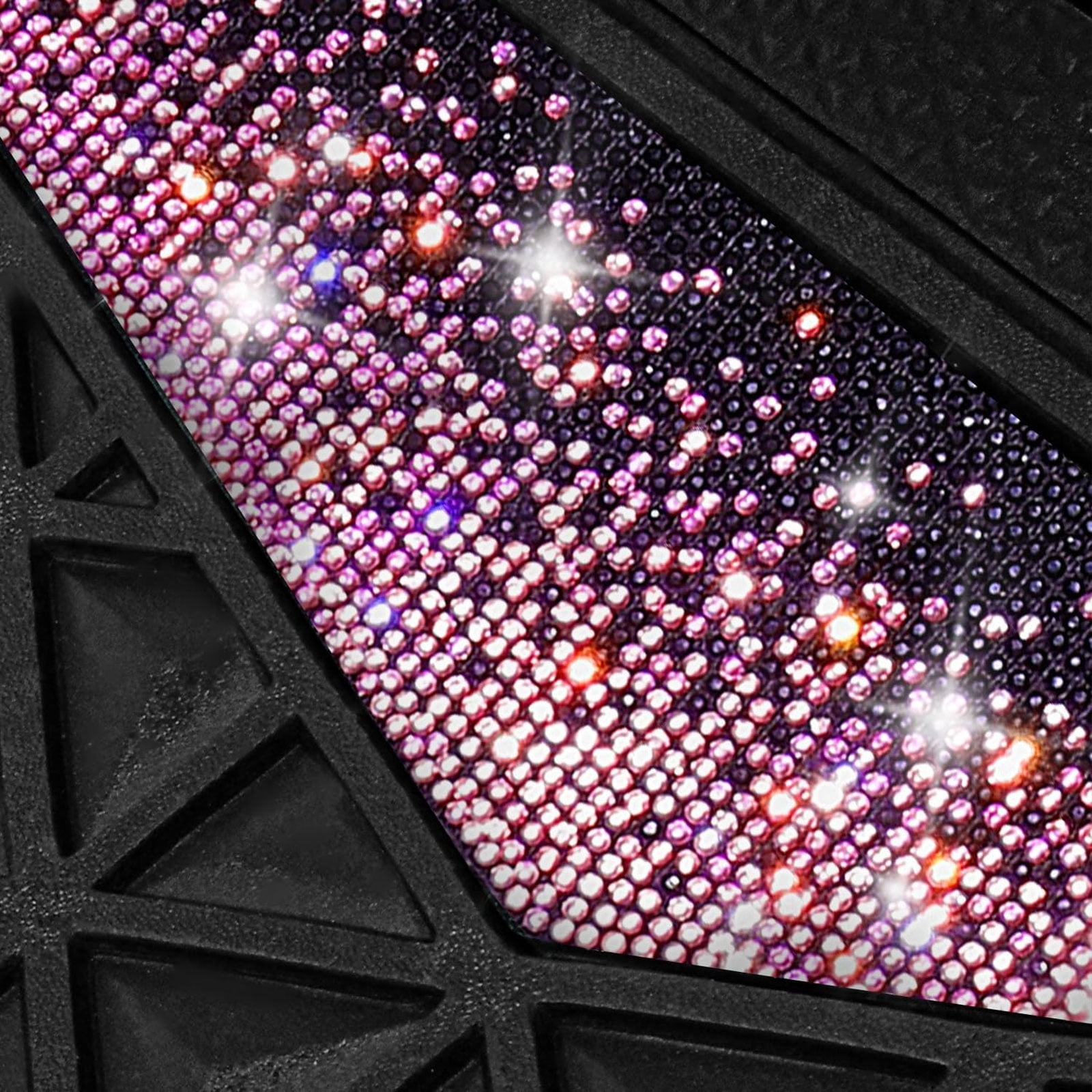 CAR GRAND Bling diamond rubble automotive floor mats full set anti-slip water proof universal fit glitter crystal sparkly shining rhinestone girl woman lady femal Black Pink