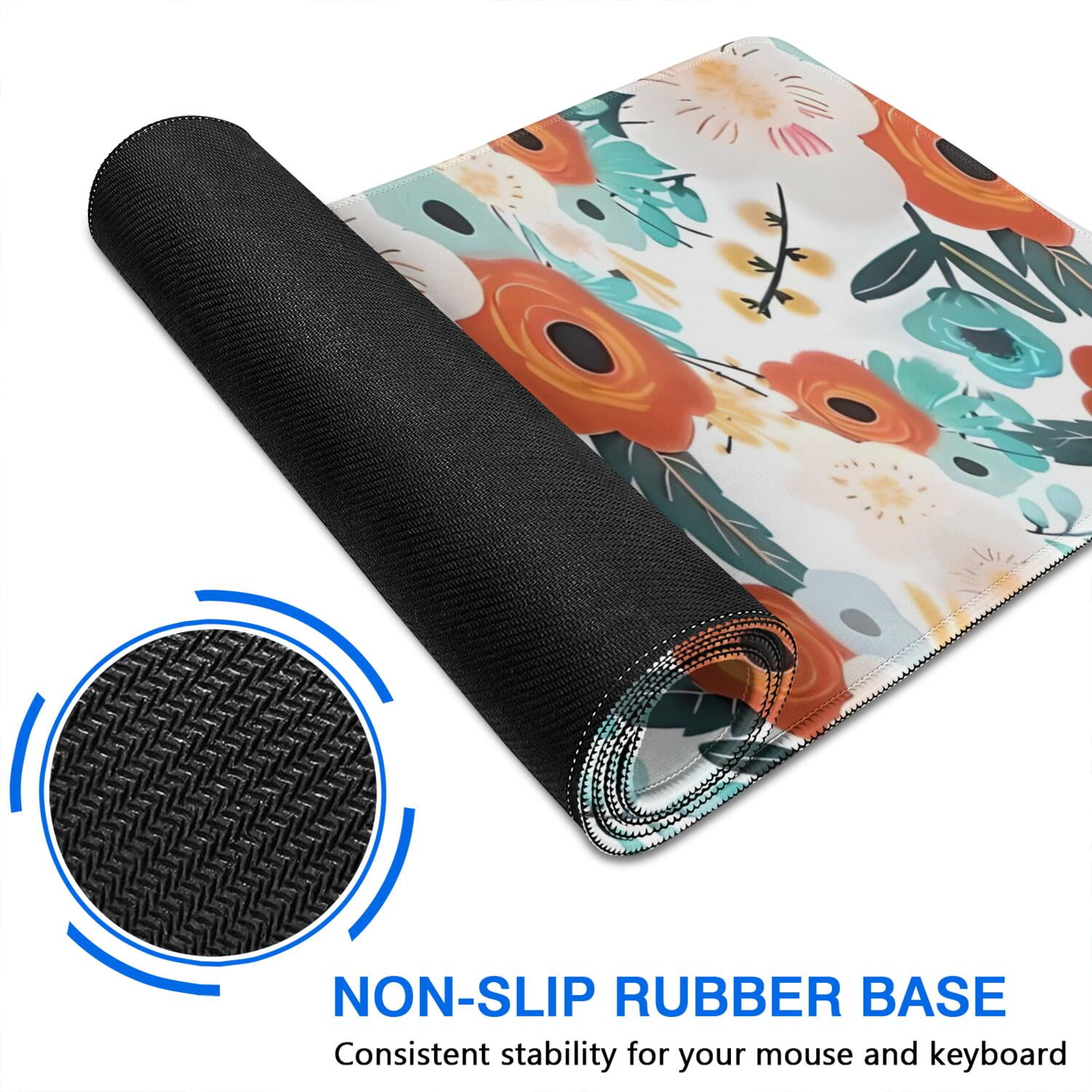 Long Mouse Pads for Desk,Pioneer Flower Floral Print Pattern Desk Mats on Top Of Desks, Desk Mouse Pad Extra Large with 3mm Non-Slip Base and Stitched Edge for Gaming,Office,Work,Home 35.4"x15.7"